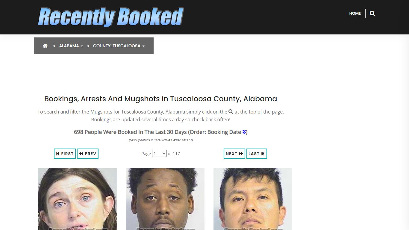 Bookings, Arrests and Mugshots in Tuscaloosa County, Alabama