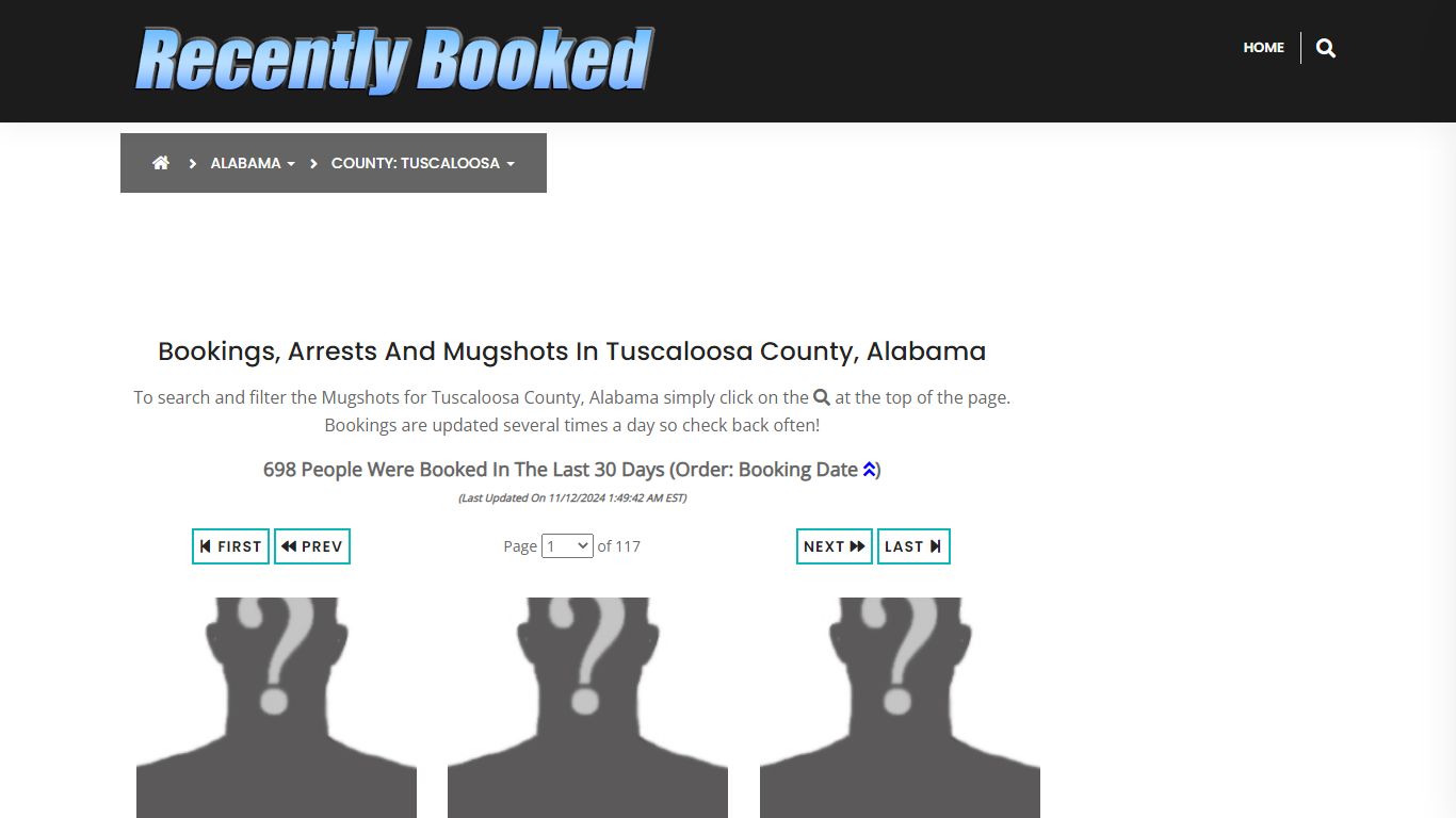 Bookings, Arrests and Mugshots in Tuscaloosa County, Alabama